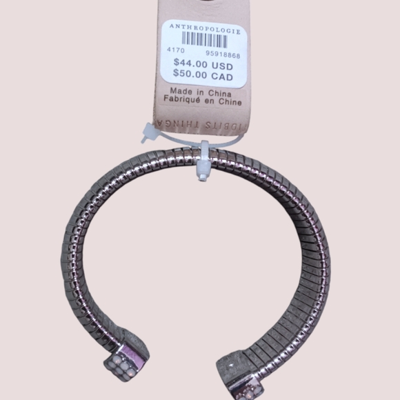 Anthropologie Ribbed Pavé Cuff Bracelet in Silver - Picture 6 of 6